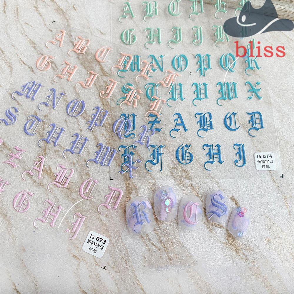 Miếng Dán Trang Trí Móng Tay Siêu Mỏng Họa Tiết Chữ Cái Phong Cách Gothic 5D