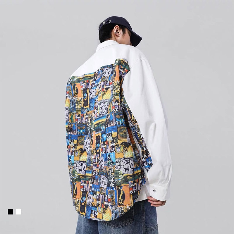 Áo Sơ Mi Nam Dài Tay Dáng Rộng In Hình Thời Trang Phong Cách hip hop