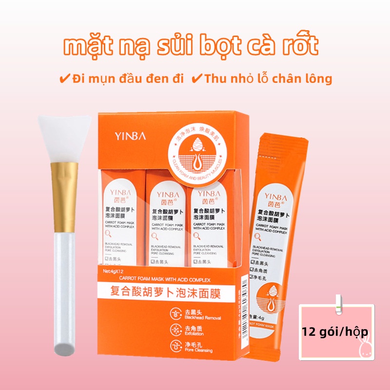 Hộp 12 Mặt Nạ Tinh Chất Cà Rốt / Axit Hyaluronic Giúp Loại Bỏ Mụn Đầu Đen Và Thu Nhỏ Lỗ Chân Lông mặt nạ sủi bọt cà rốt mặt nạ cà rốt mặt nạ cà rốt sủi bọt mặt nạ bong bóng cà rốt