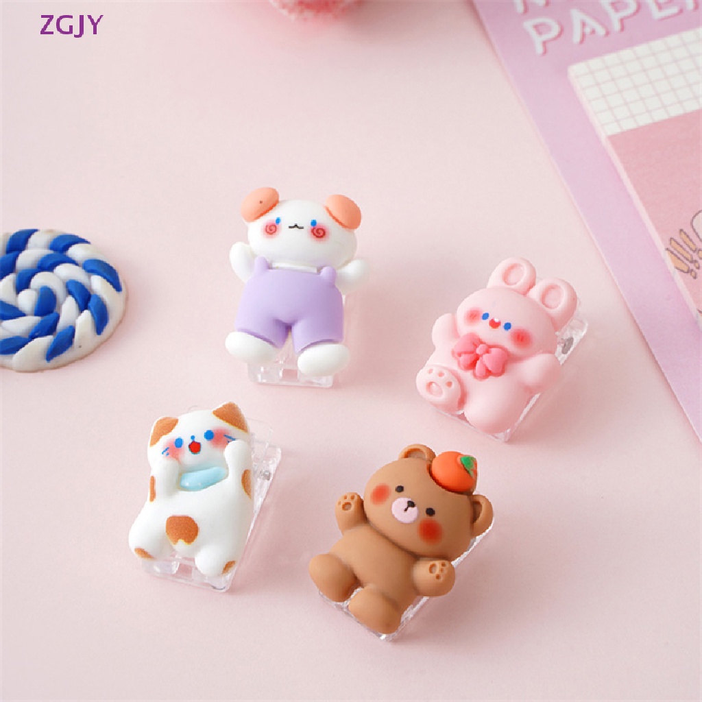 Set 4 Kẹp Sách Bằng Acrylic Hình Gấu / Thỏ Dễ Thương Trang Trí Sổ Tay / Để Bàn Cho Học Sinh Mới