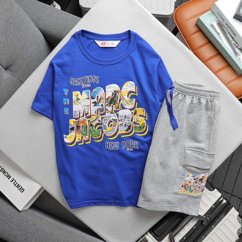 BỘ QUẦN ÁO BÉ TRAI TÚI HỘP SIZE ĐẠI 29-65kg ÁO COTTON QUẦN DA CÁ