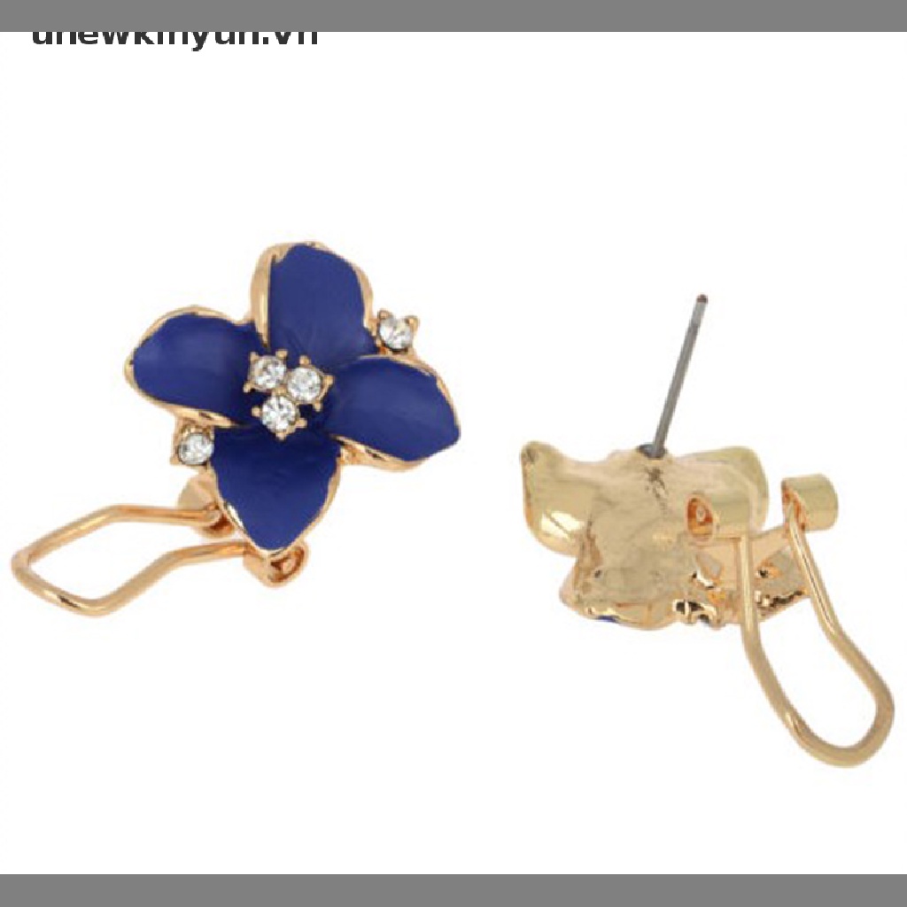 Bông Tai Hình Hoa Đính Pha Lê Màu Xanh Dương Thanh Lịch Thời Trang Cho Nữ