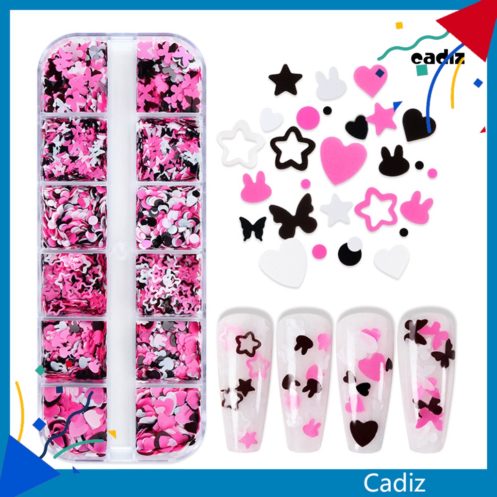 Hộp 1 Hộp 12 Ngăn Kim Tuyến Tròn / Sao / Thỏ / Bướm Lấp Lánh Trang Trí Móng Nghệ Thuật DIY