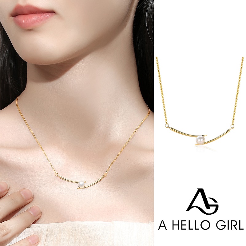 Ahellogirl Vòng cổ Mạ Vàng Mặt Hình Mặt Cười Đính Ngọc Trai