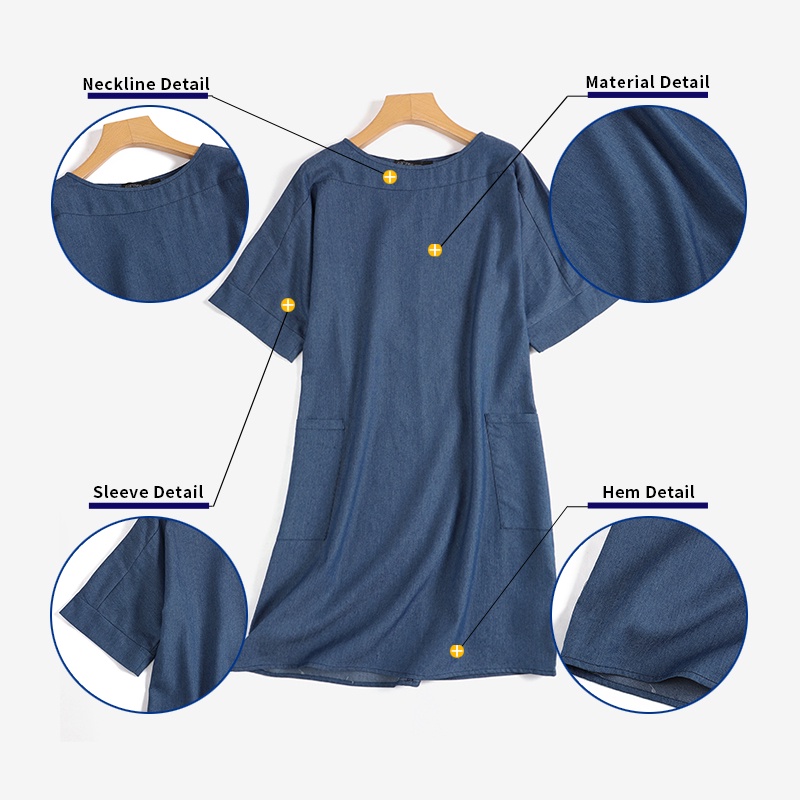 Đầm Denim Tay Lửng Có Túi Thời Trang Nữ ZANZEA