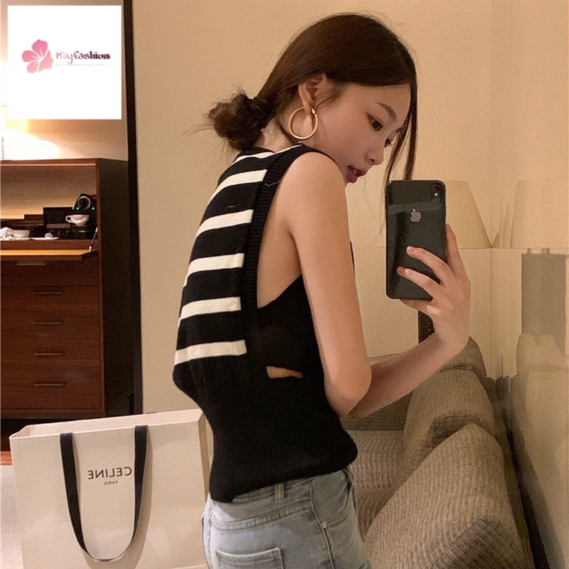 Áo dệt kim mỏng kẻ sọc thiết kế mới thời trang dành cho mùa hè