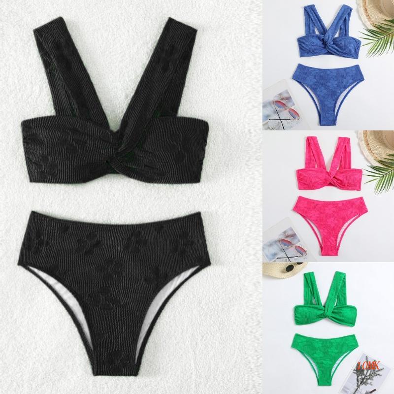 Bộ Đồ Bơi Bikini Hai Mảnh Màu Trơn Mềm Mại Quyến Rũ Cho Nữ