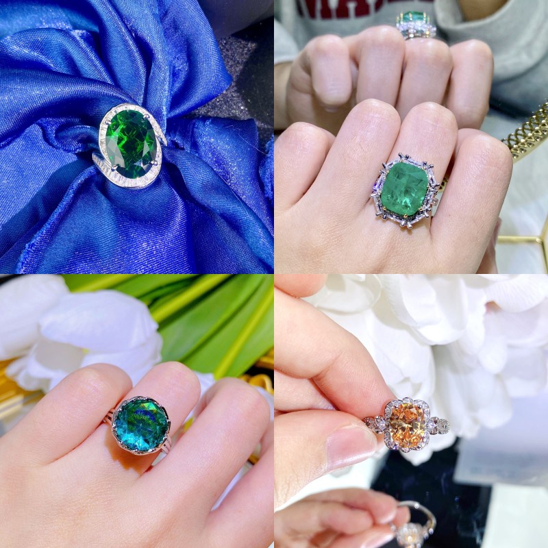 1 Nhẫn Hở Đính Ngọc Lục Bảo Nhân Tạo Hình Chữ Nhật Màu Xanh Lá