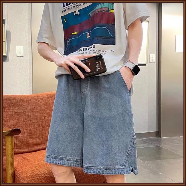 Quần Short Denim Lưng Thun Siêu Nhẹ Dáng Rộng Nhanh Khô Thời Trang Mùa Hè Cho Nam