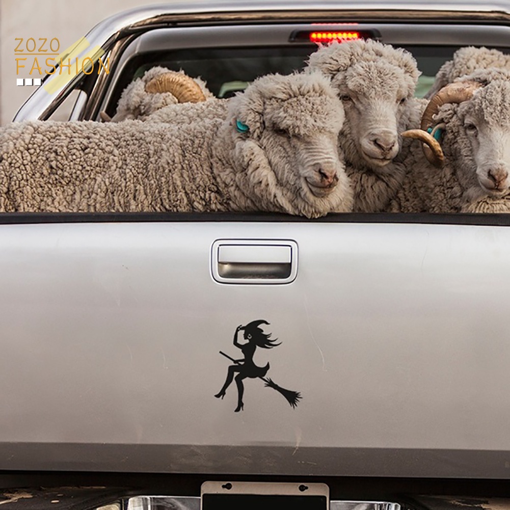 Miếng Dán Trang Trí Xe Hơi Họa Tiết Phù Thủy Và Chổi Phản Quang Vui Nhộn