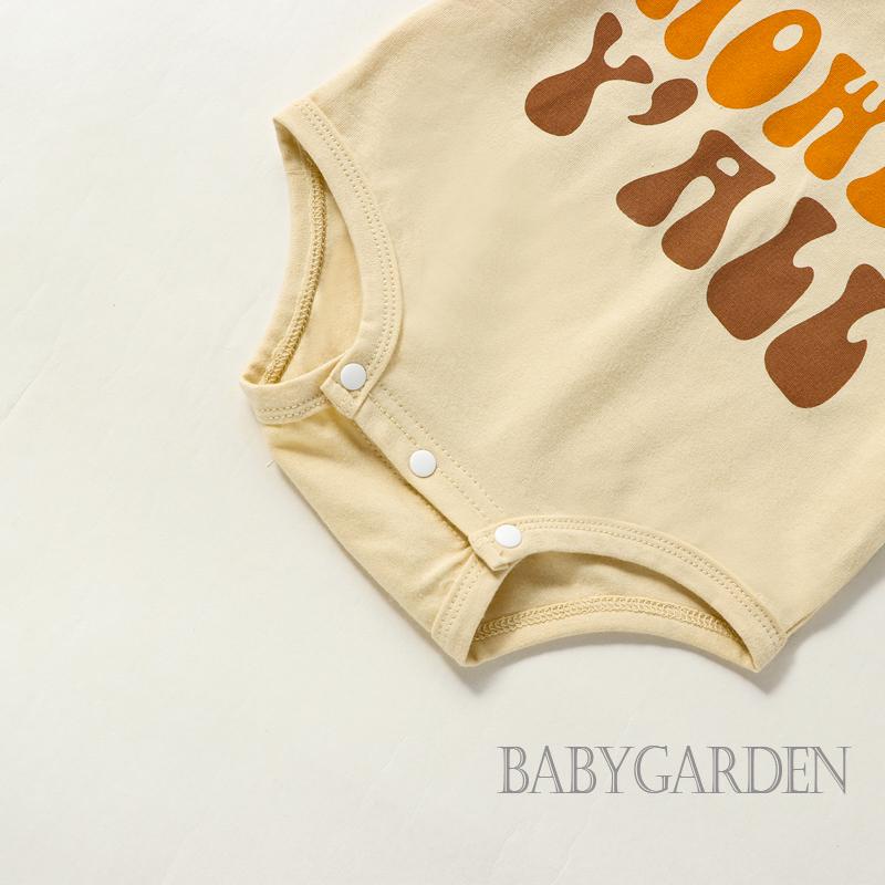 Bộ Áo Liền Quần Tay Ngắn In Chữ + Quần Dài In Họa Tiết Dễ Thương Thời Trang Cho Bé Trai Từ 0-18 Tháng Tuổi