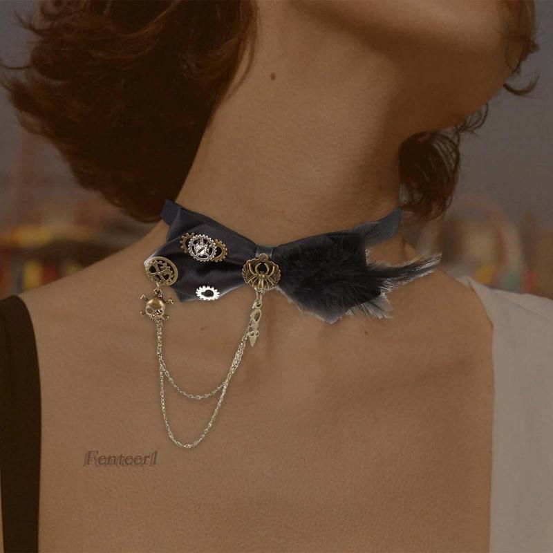 [Fenteer1] Vòng Cổ Choker Punk Với Dây Xích Bánh Răng Thoải Mái Màu Đen Cho Bạn Gái