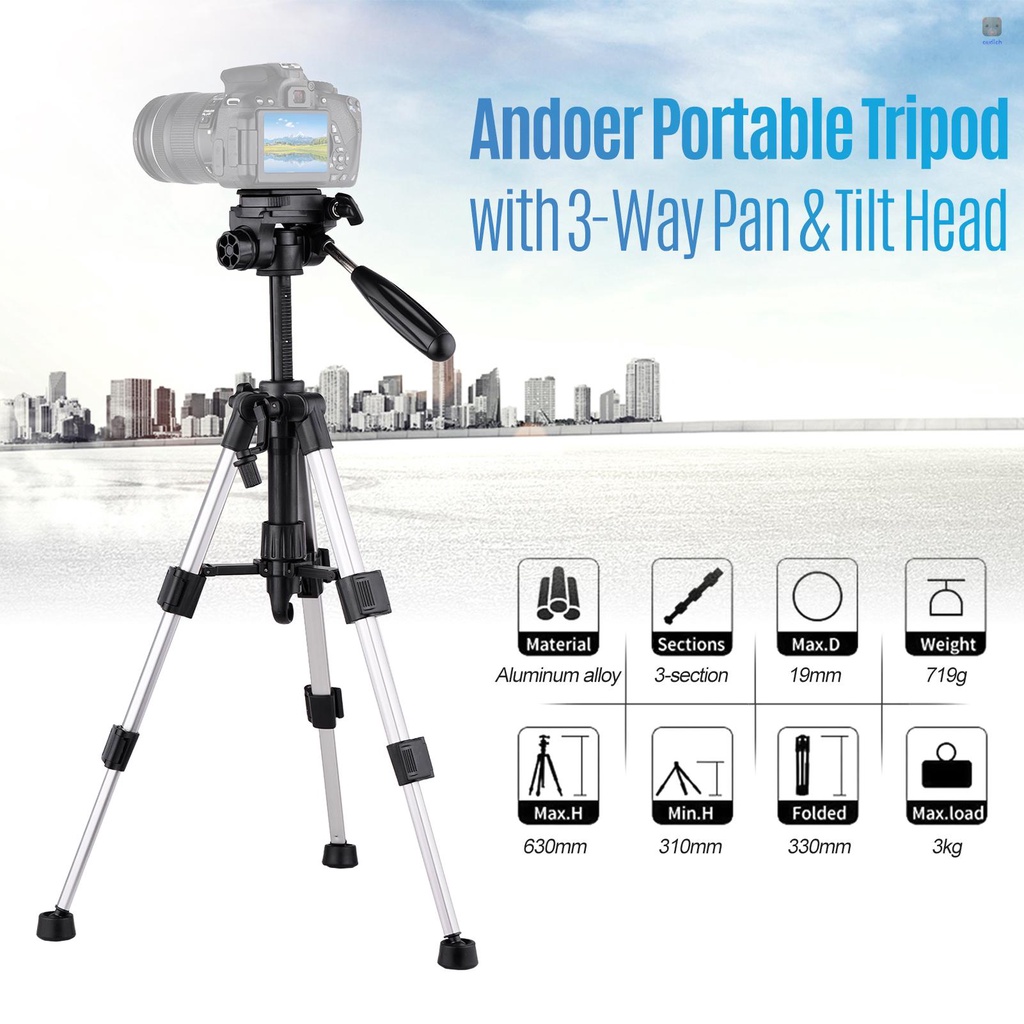 Andoer Giá Đỡ Ba Chân Du Lịch Mini Di Động Với Đầu Nghiêng 3 Chiều Và Túi Đựng Ốc Vít 1 / 4 Inch Cho Máy Ảnh DSLR ILDC Phụ Kiện Tăng Chiều Cao 24.8 Inch Max... 24.8 Inch Max Tải Trọng 3kg 3kg Chất Lượng Cao