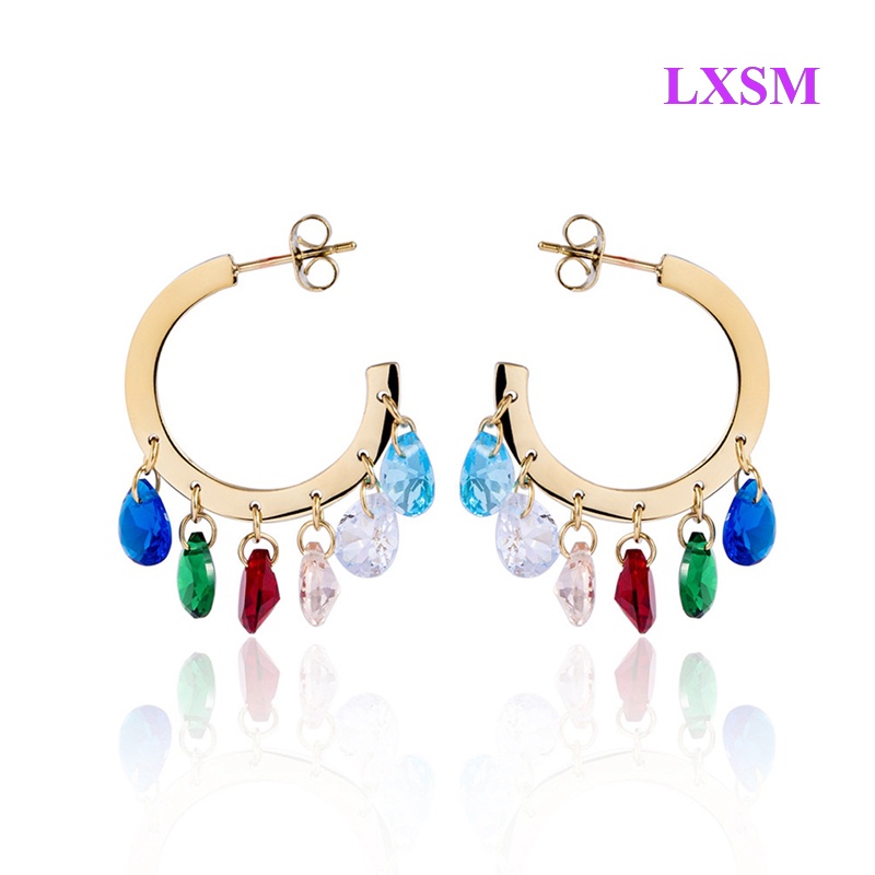 Lxsm Khuyên Tai Tua Rua Đính Đá zircon Nhiều Màu Sắc