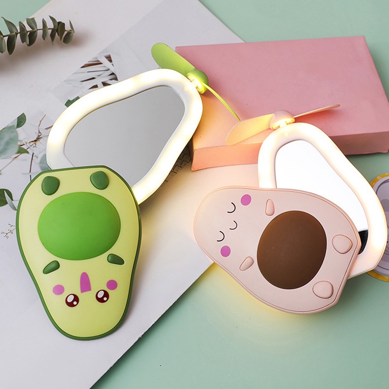 Gương Trang Điểm Cầm Tay Nhỏ Gọn Có Đèn Kèm Quạt Sạc USB Tiện Dụng Cho Nữ Sinh