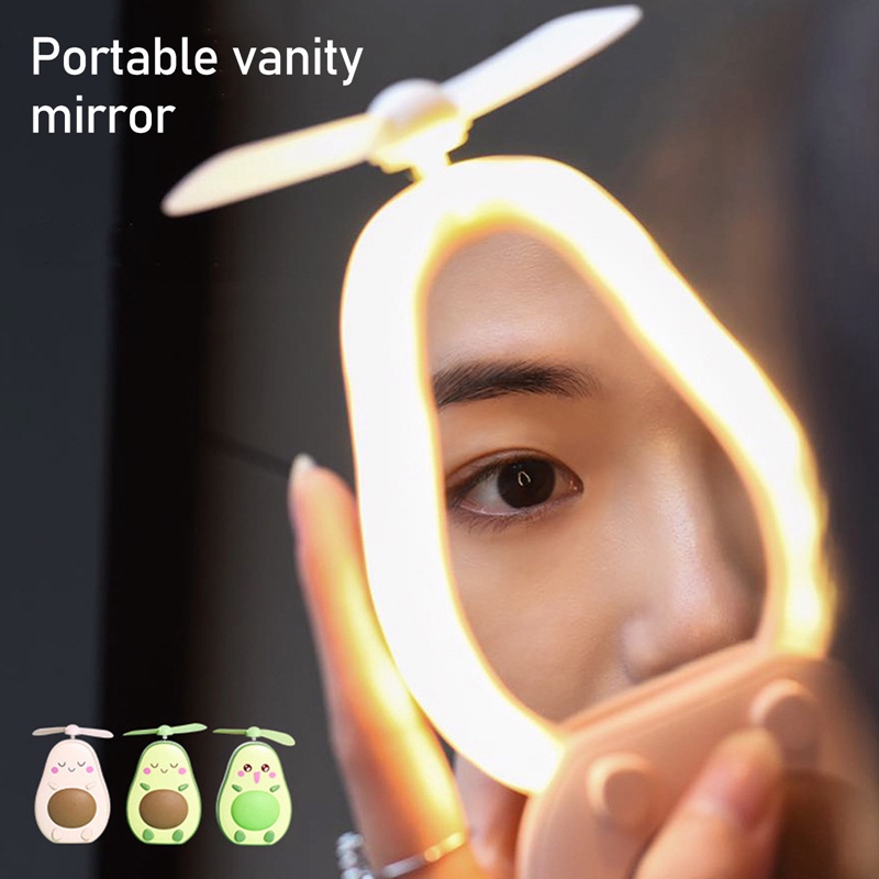 Gương Trang Điểm Cầm Tay Nhỏ Gọn Có Đèn Kèm Quạt Sạc USB Tiện Dụng Cho Nữ Sinh
