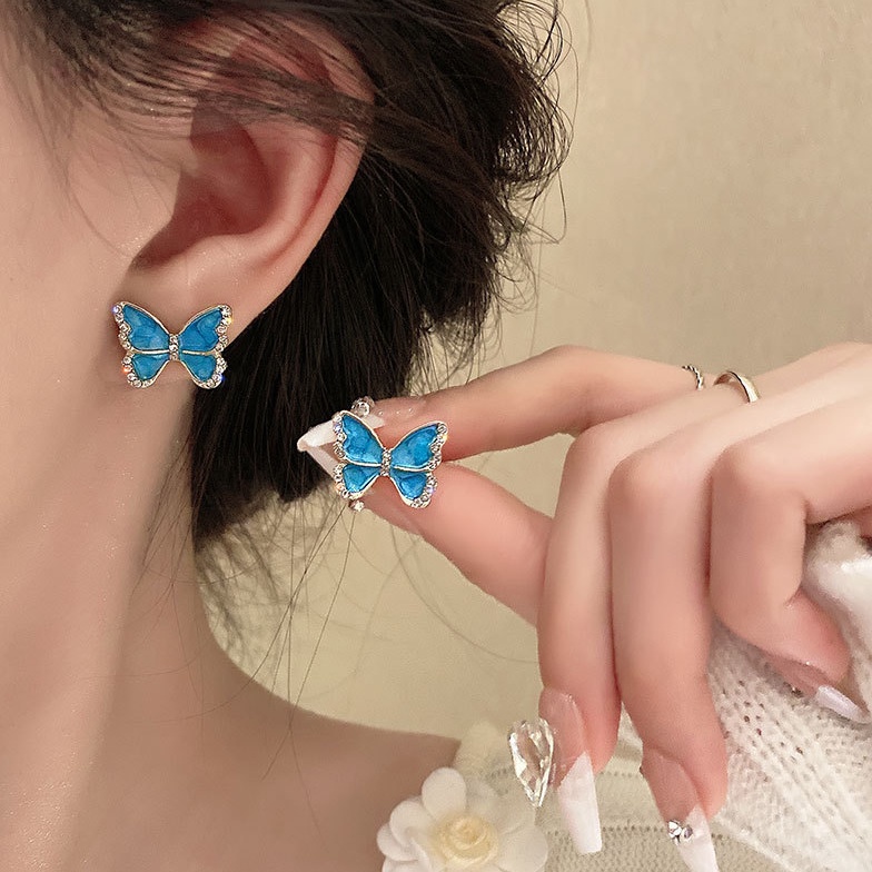 Bông Tai Hình Bướm / Ngôi Sao Đính Đá Dễ Thương Thanh Lịch Phong Cách Hàn Quốc Cho Nữ