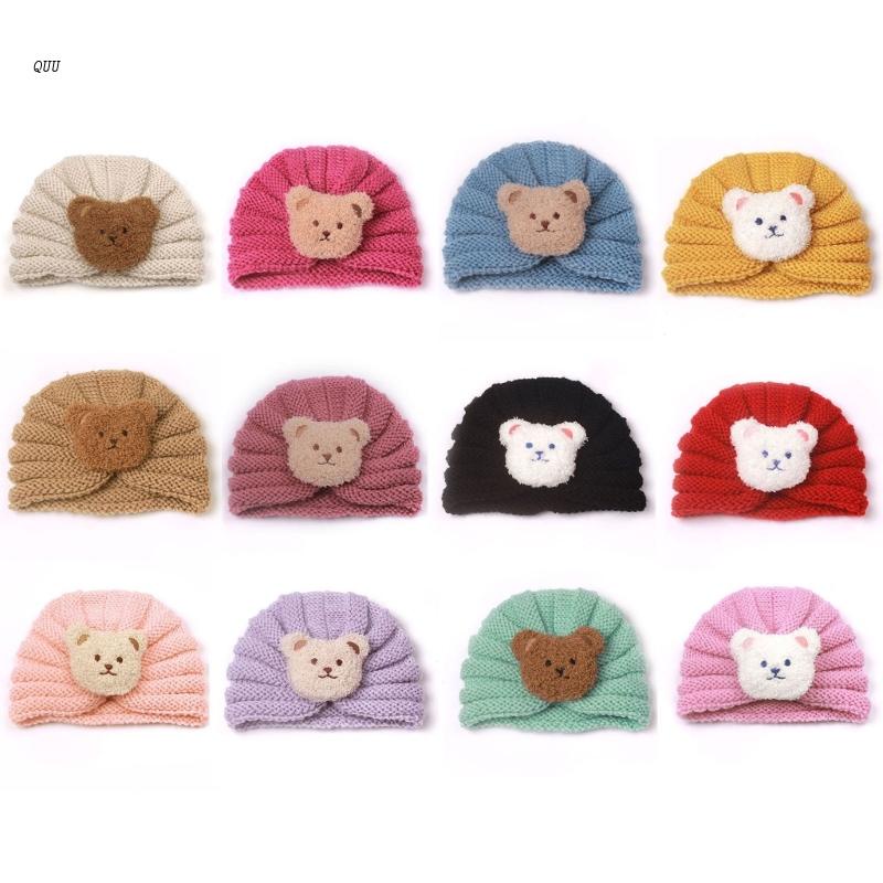 Mũ Beanie Dệt Kim In Hình Gấu Dễ Thương Thời Trang Thu Đông Cho Bé Trai + Gái