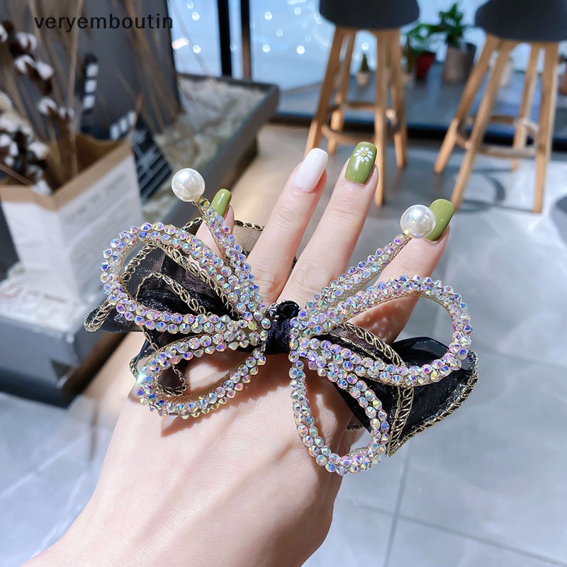 Dây Cột Tóc Co Giãn Đính Đá Hình Nơ Lớn Thanh Lịch Cho Nữ