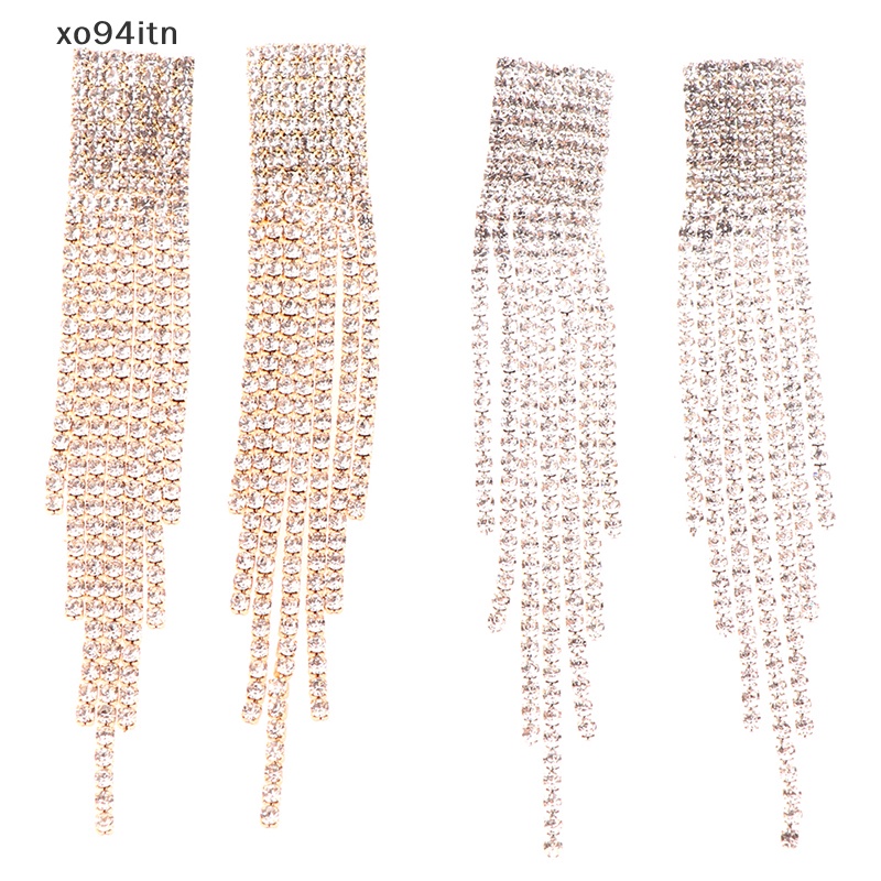 Bông Tai Mạ Bạc 925 Dáng Dài Đính Pha Lê Lấp Lánh Phong Cách Cổ Điển