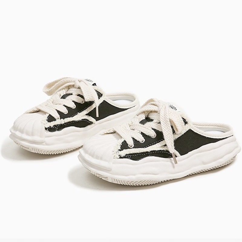 Ielgy Dép canvas Bít Mũi Đế Dày Phối Ren Phong Cách Cổ Điển Thường Ngày Cho Nữ