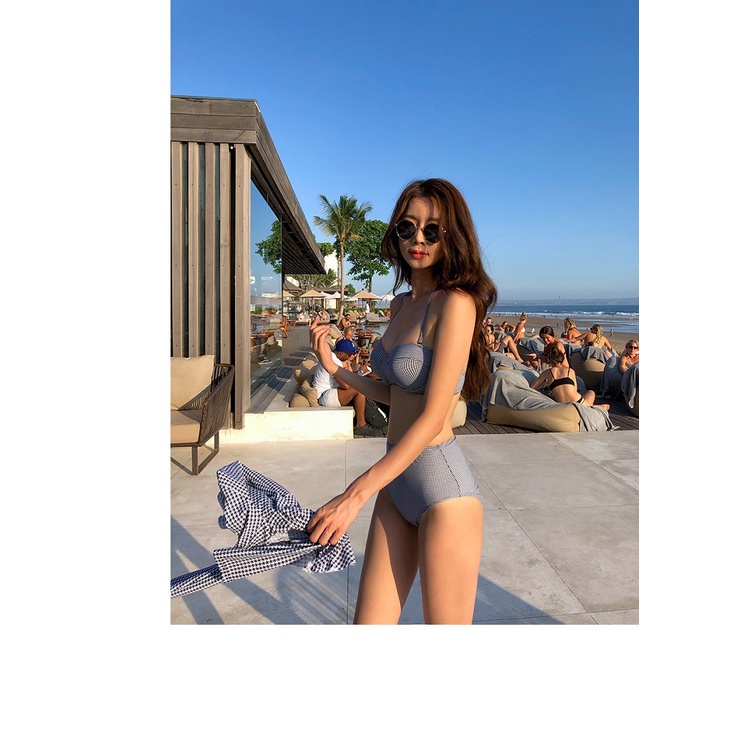 Bộ Đồ Bơi Bikini Ba Mảnh Tay Dài Ôm Dáng Có Chuông Họa Tiết Houndstooth Bán Chạy Mùa Xuân Cho Nữ