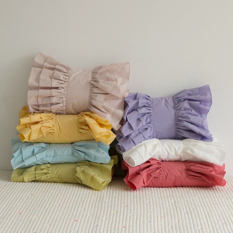♪Vỏ Gối Phối Ren Xinh Xắn Chất Lượng♪ Gối Vải Cotton Mềm Màu Trơn Hình Chiếc Lá Sen Phong Cách Hàn Quốc