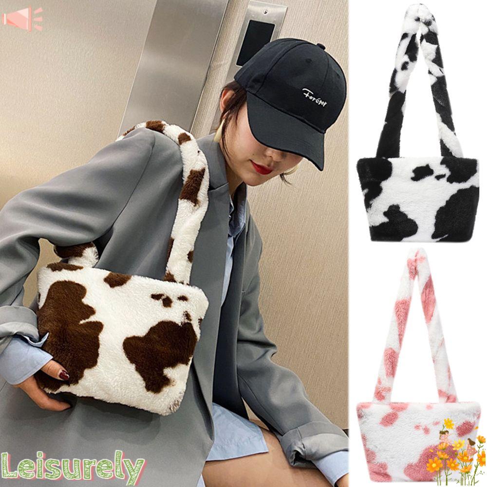 Túi Đeo Chéo Phủ Lông Giả Họa Tiết Bò Sữa Độc Đáo Thời Trang Cho Nữ