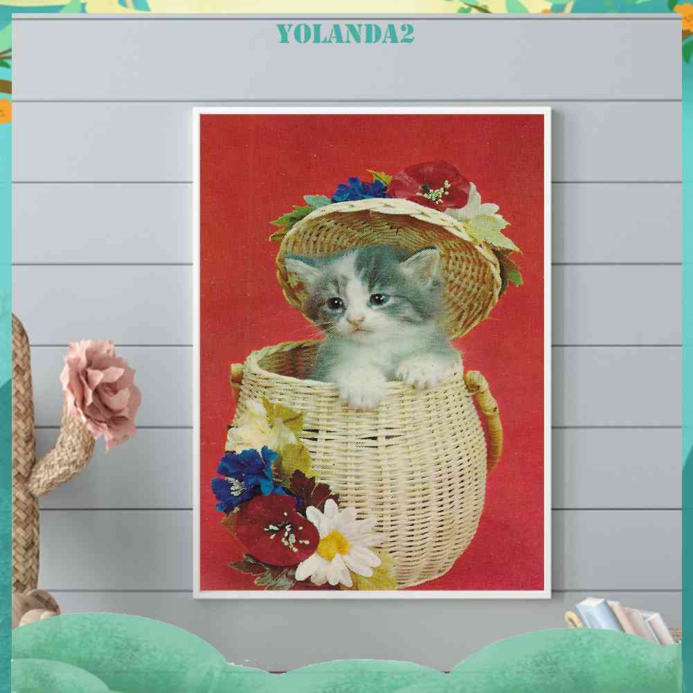 Tranh Đính Đá Kim Cương Toàn Bộ 5D DIY Hình Vẽ Mèo Trang Trí Nhà Cửa