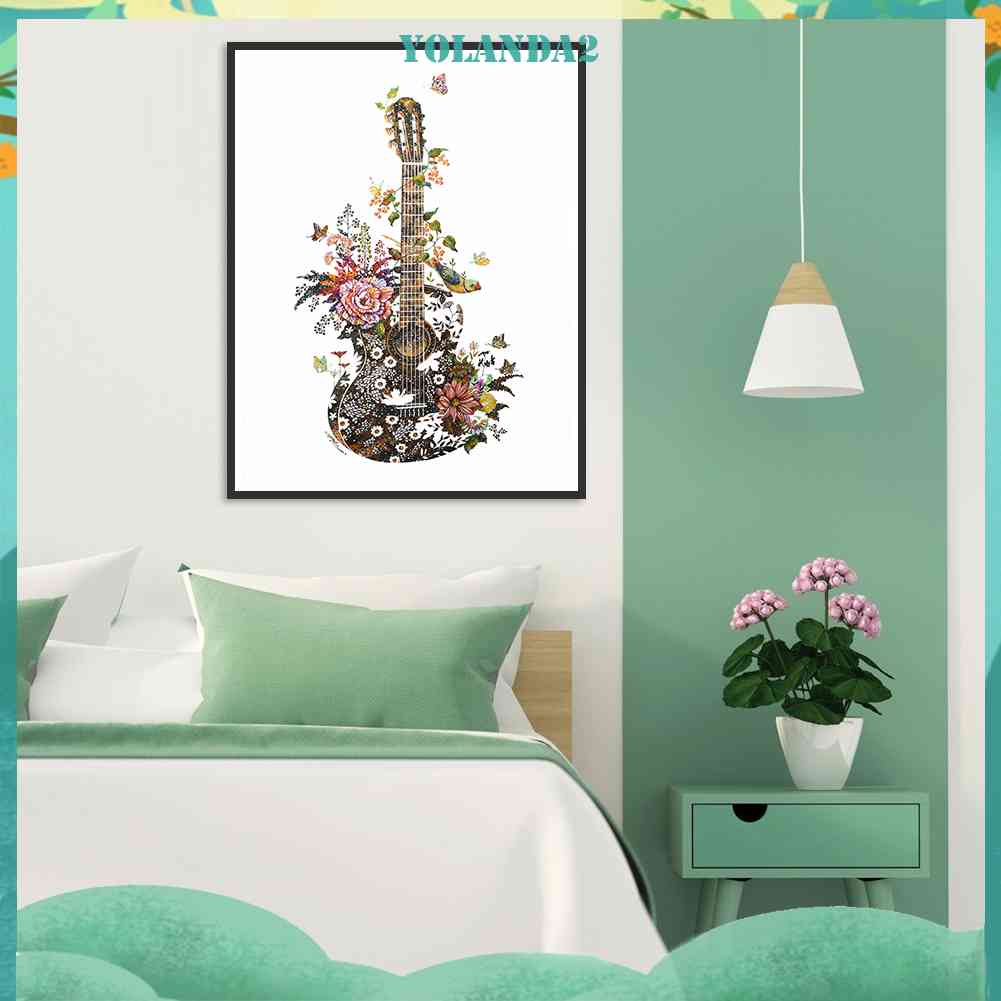 Tranh Đính Đá Kim Cương Toàn Bộ 5D DIY Hình Vẽ Đàn Ghita Và Hoa