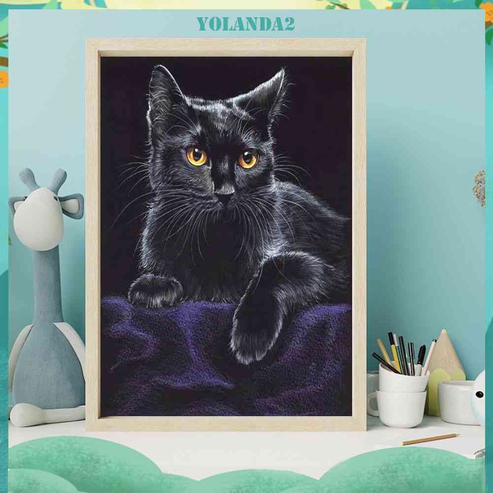 Bộ Tranh Đính Đá Tự Làm Hình Chân Dung Mèo Đen Độc Đáo