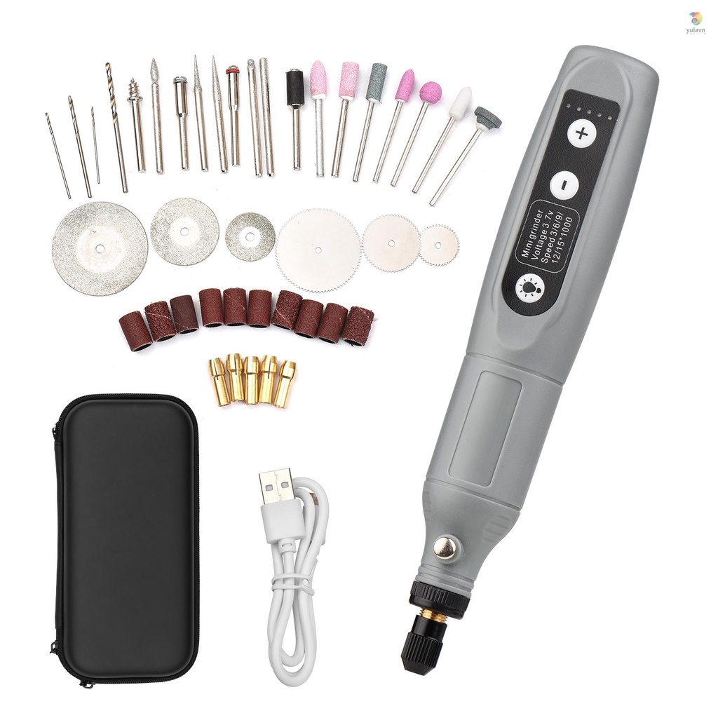Bộ Dụng Cụ Khoan Điện Mini Cầm Tay Không Dây Sạc USB 5 Tốc Độ Kèm Đèn LED Đa Năng
