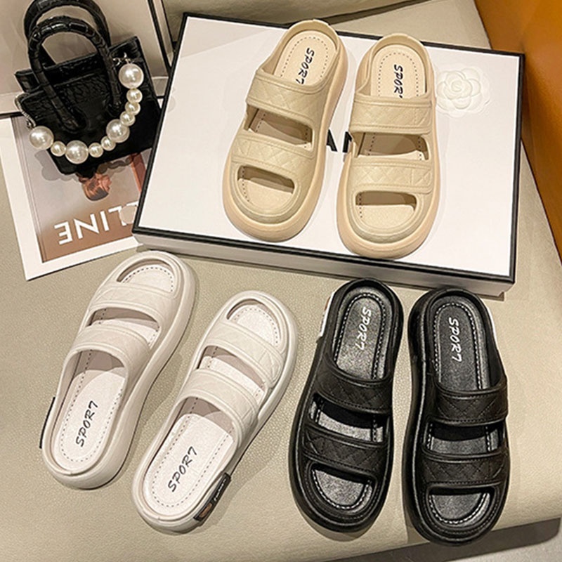 BAILUDAREN.Sandal nữ  đế muffin dày hở ngón thoải mái mùa hè Dép quai ngang nữ độn đế 4P thời trang đi chơi , đi du lịch