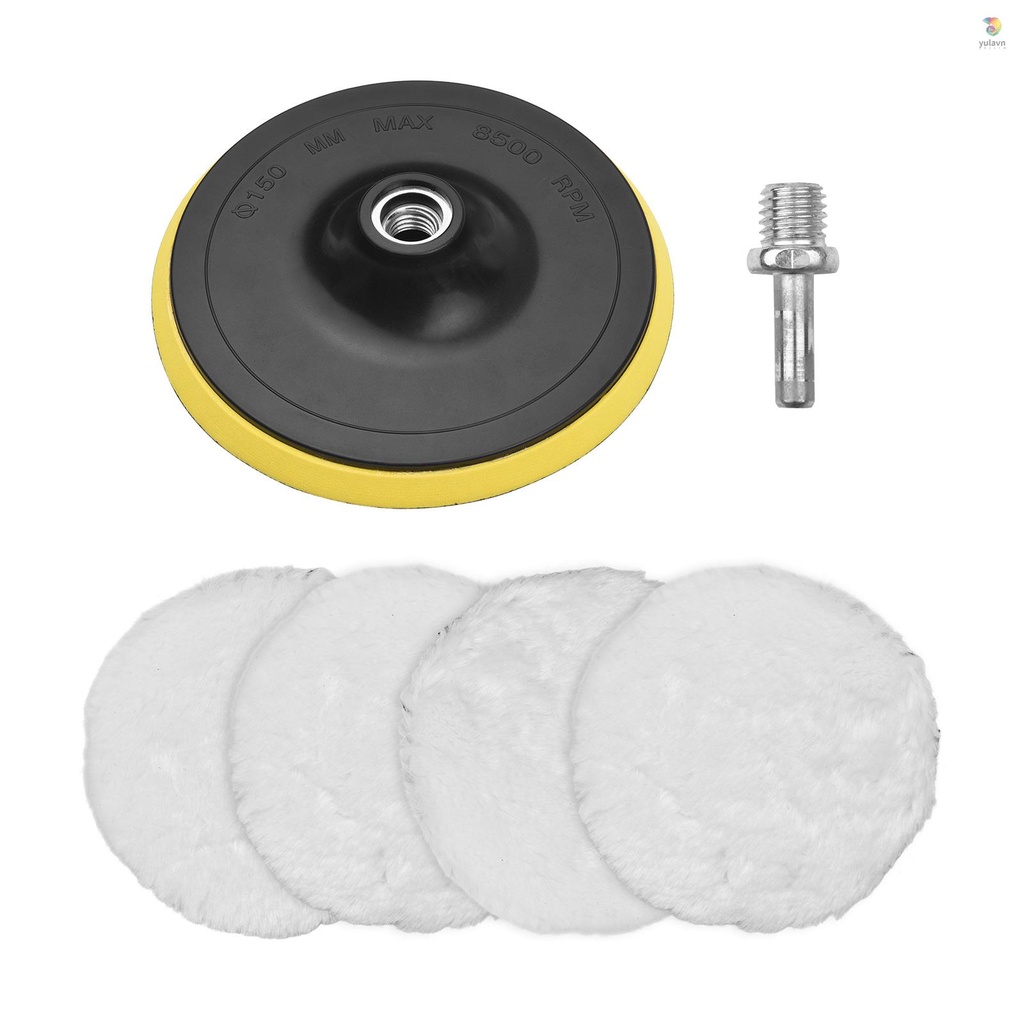 Bộ 6 Đĩa Mài Đánh Bóng Bằng Len 6 Inch Kèm Bộ Chuyển Đổi M14 Chuyên Dụng Chất Lượng Cao