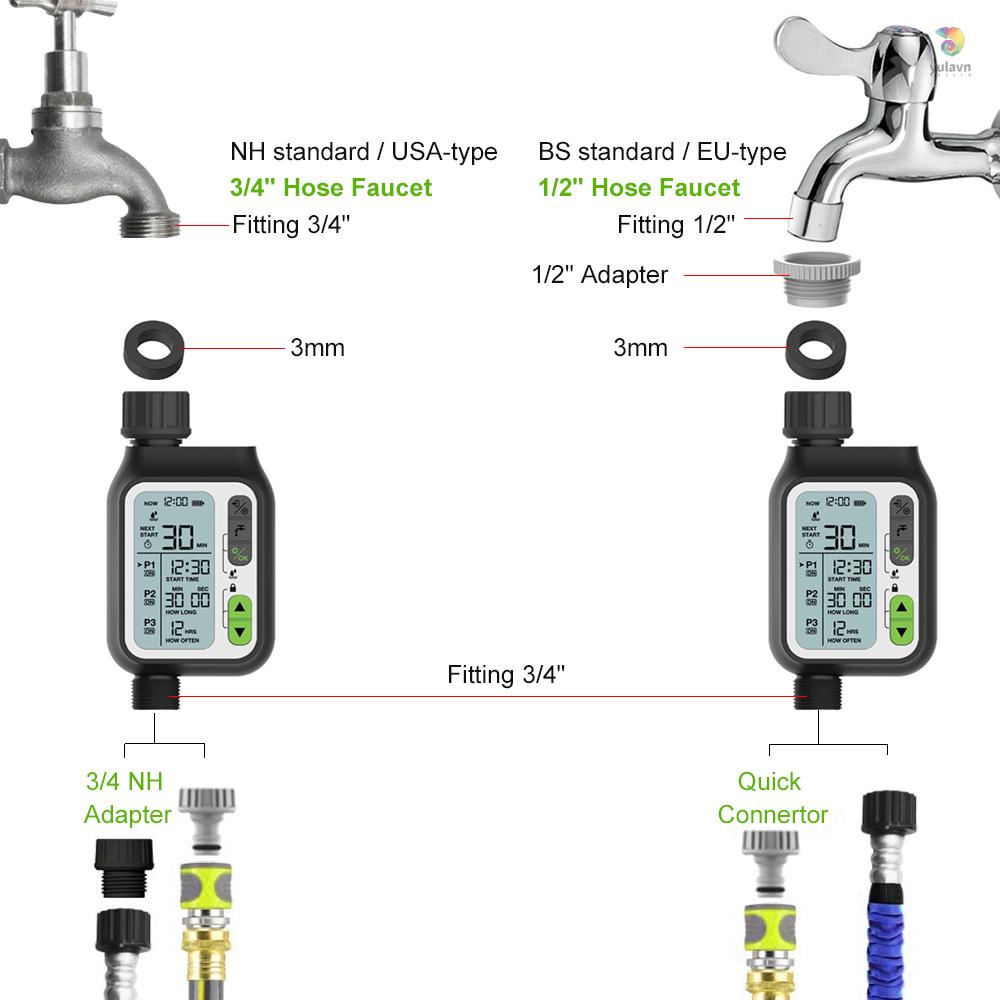 Thiết Bị Điều Chỉnh Thời Gian Tưới Nước Tự Động Có Màn Hình LCD Lớn 3 Ngăn Chống Thấm Nước
