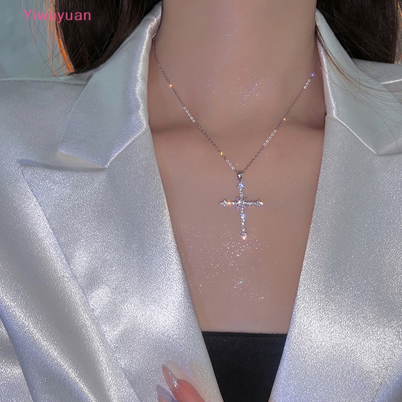 < Yiwuyuan > Vòng Cổ Choker Mặt Chữ Thập Đính Đá Zircon Màu Bạc Thời Thượng Cho Nữ