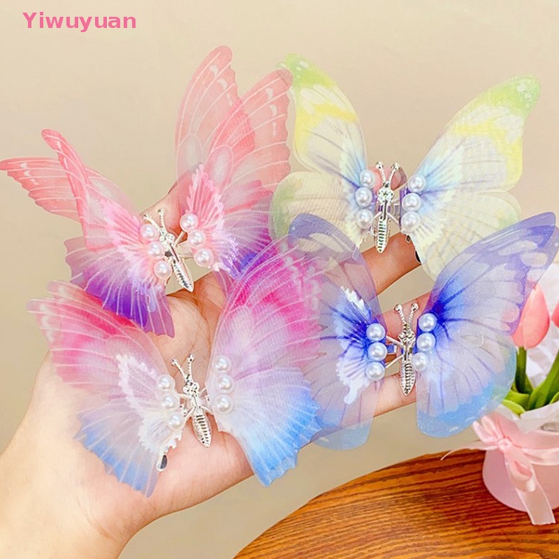 < Yiwuyuan > Kẹp Tóc Hình Cánh Bướm Lớn Đính Ngọc Trai Trang Trí Ngọt Ngào Đáng Yêu Cho Bé Gái Mới