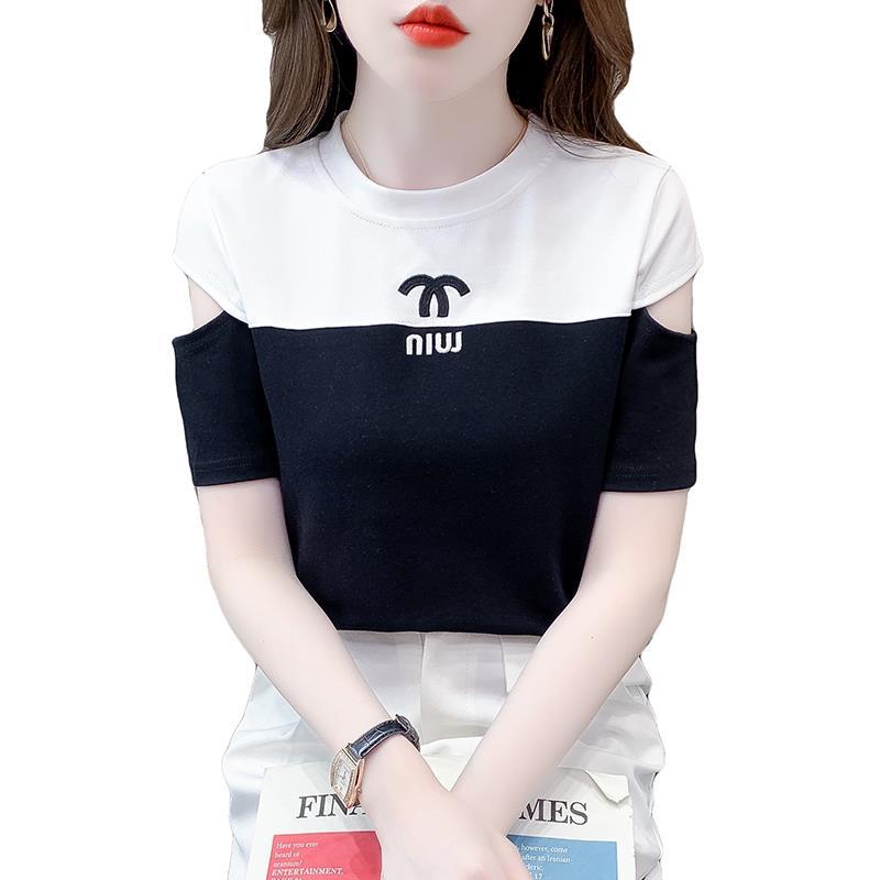 Mqvi Hàng Có Sẵn Áo Thun Tay Ngắn Cổ Tròn Phối Màu Thời Trang Mùa Hè Mới Dễ Phối Đồ Cho Nữ