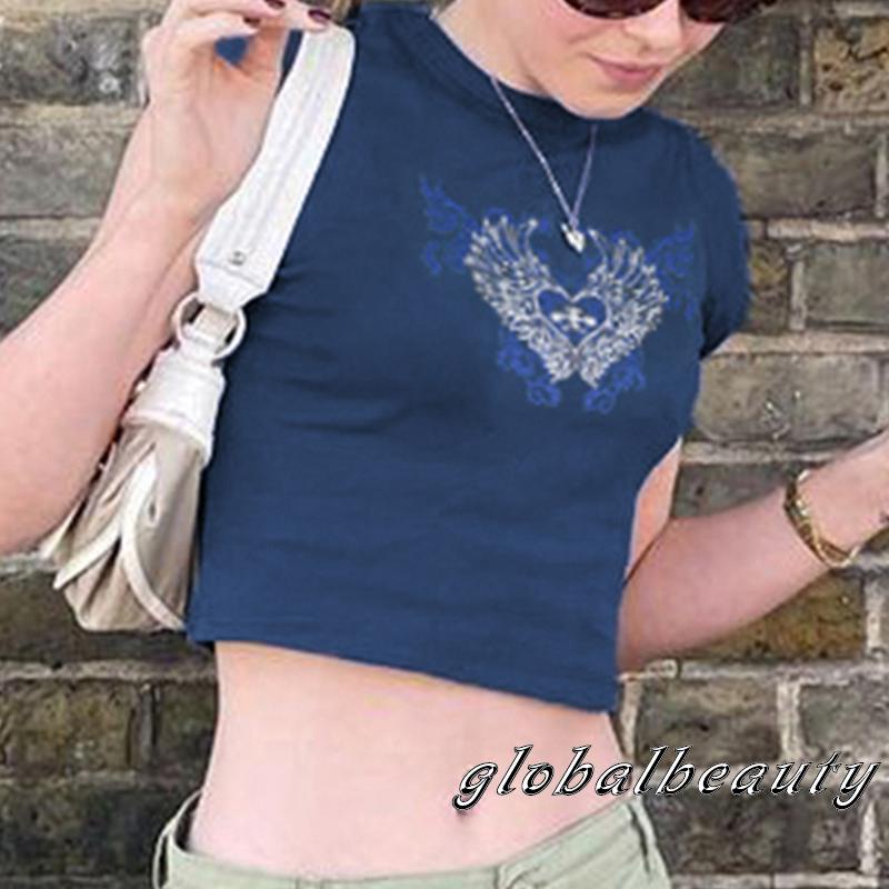 Áo Thun Tay Ngắn Cổ Tròn In Hình Cánh Thiên Thần Và Trái Tim Thời Trang Mùa Hè Cho Nữ