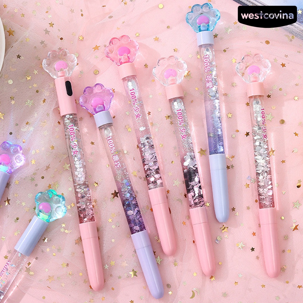 [COD]♪Bút Bi Trong Suốt Dạ Quang Hình Dấu Chân Mèo Xinh Xắn