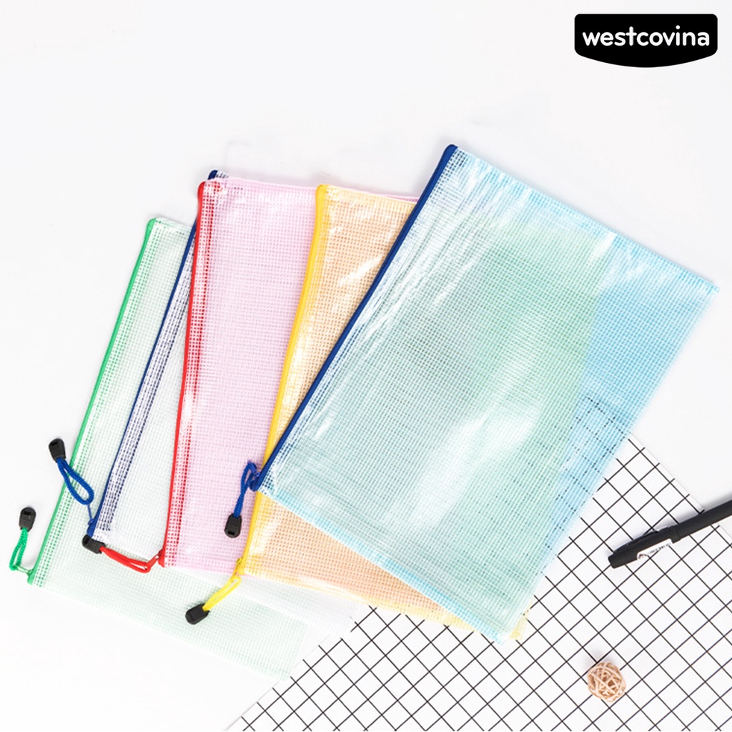 [COD]♪Set 5 Túi Đựng Tài Liệu Bằng PVC Chống Nước Đa Năng Có Khóa Kéo