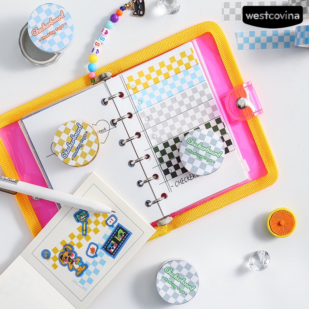 [COD]♪1 Cuộn Băng Dính Washi Trong Suốt In Họa Tiết Kẻ Sọc Chống Phai Có Thể Tháo Rời Trang Trí Sổ Tay