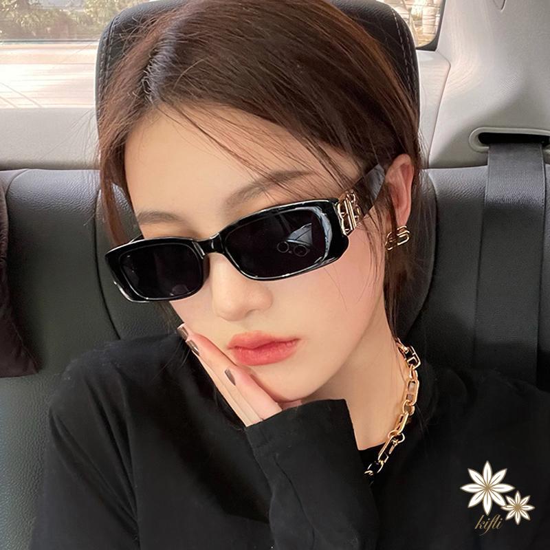 Kính râm gọng vuông nhỏ bản lề kim loại phong cách hip hop phương Tây cổ điển hàng 2023 dành cho nam và nữ