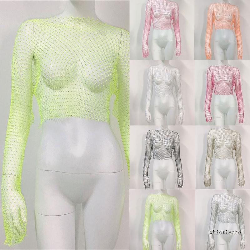 Áo Croptop Tay Dài Loe Phối Lưới Đính Đá Lấp Lánh Thời Trang Cho Nữ