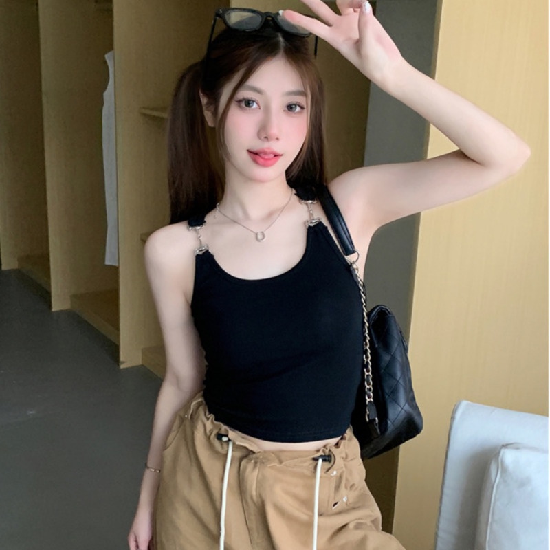 Áo Hai Dây Màu Trơn  RENJIANVSHENG Quyến Rũ Cho Nữ