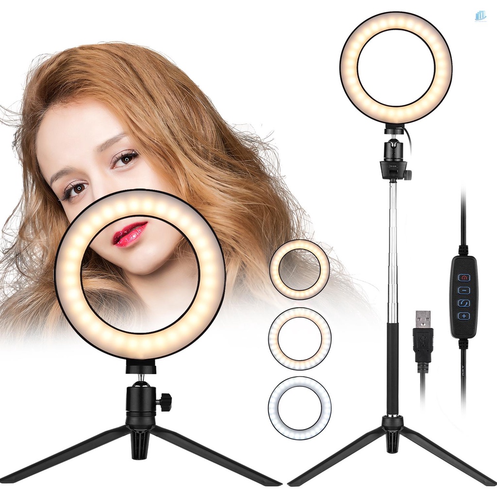 Vòng Đèn LED Tròn Mini 6 Inch Mini 3 Chế Độ Điều Chỉnh Được Sạc USB Kèm Giá Đỡ Ba Chân Thu Gọn Được Dành Cho Chụp Ảnh Selfie