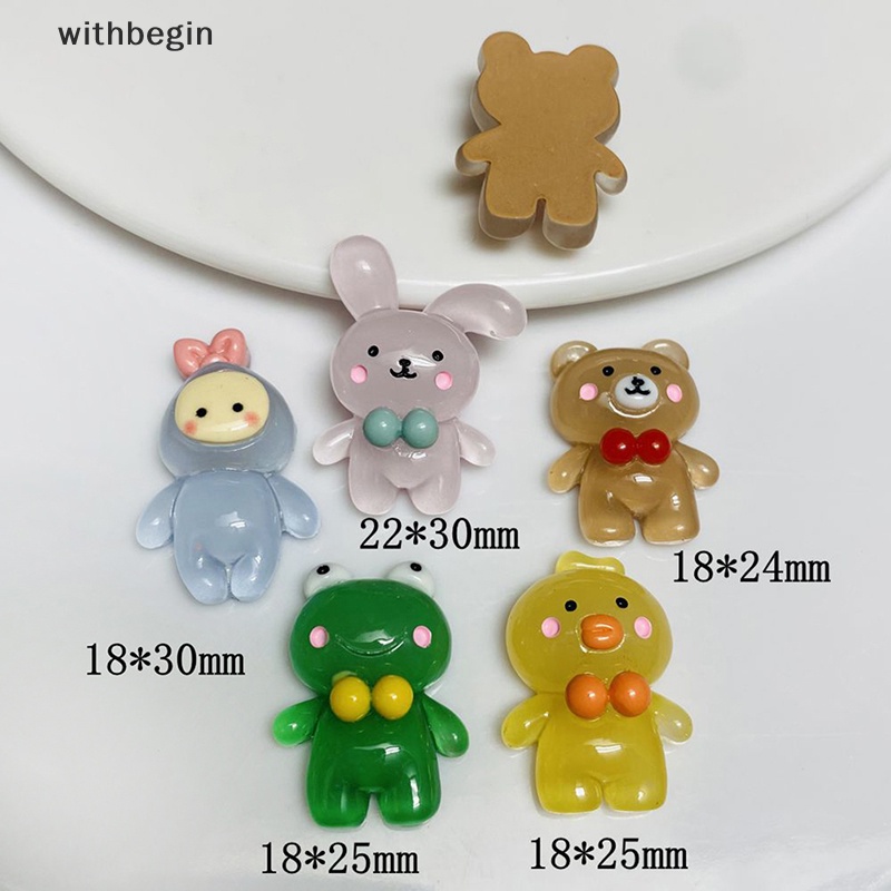 Bộ 5 Tượng Hình Động Vật / Thỏ / Gấu Bằng Resin Màu Dạ Quang Dễ Thương Trang Trí Đồ Thủ Công DIY