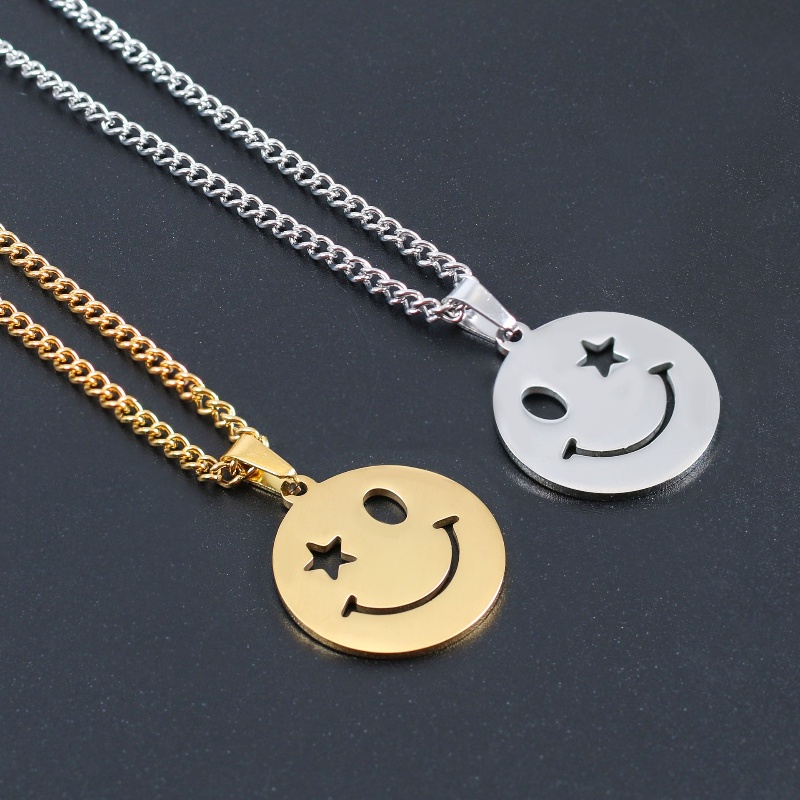 Z Vòng cổ Bằng Thép Không Gỉ Mạ Vàng 24K S925 Mặt Hình Ngôi Sao Mặt Cười Phong Cách Punk