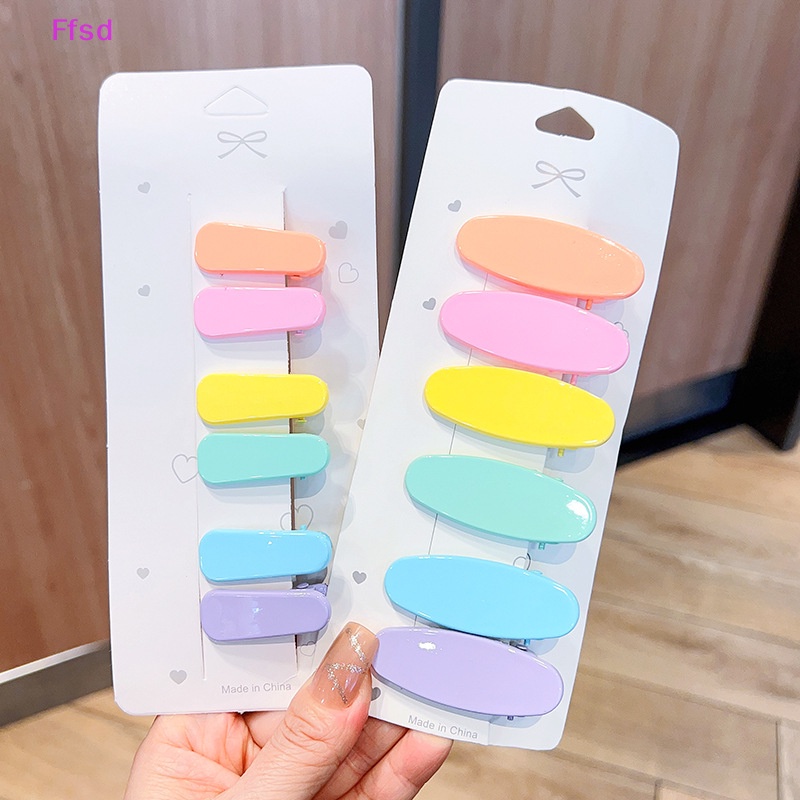 Set 6 Kẹp Tóc Acrylic 4cm Màu Trơn Thời Trang Mùa Hè Cho Bé Gái