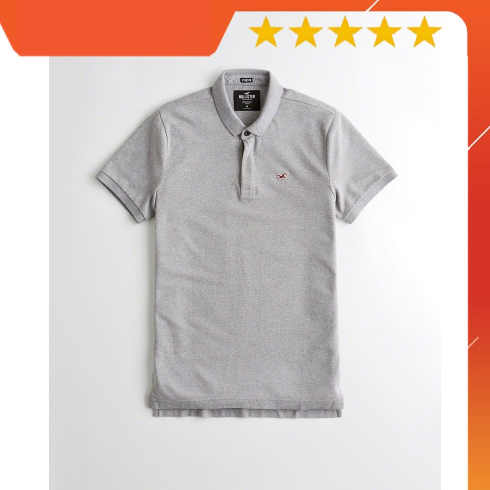 HÀNG VNXK - Áo thun nam Hollister HCO-P200 Stretch Slim Fit Polo là áo thun Hollister nam màu xám nhạt dấu nút - POLO HC